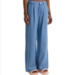 Cloth & Stone Tencel Blend Wide Leg Pleated Pants, Light Wash, M, Anthropologie